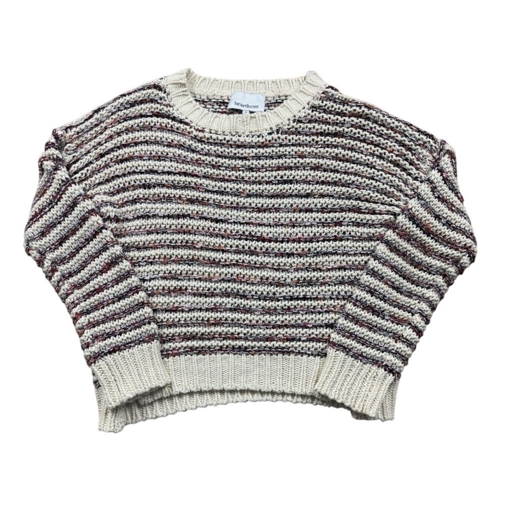 Heartloom Women's Striped Knit Sweater Cream Red Casual Cozy Medium - Picture 1 of 6